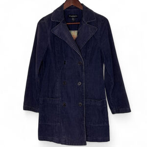 Abercrombie & Fitch Women Corduroy Coat S Blue plaid lining double breasted y2k
